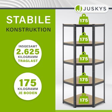 Секційна металева стелажна система Juskys Basic - 1 кутова полиця та 2 полиці для зберігання - 15 полиць з МДФ - 2625 кг - Міцний стелаж, полиця для зберігання, полиця для підвалу - сірий, 3-