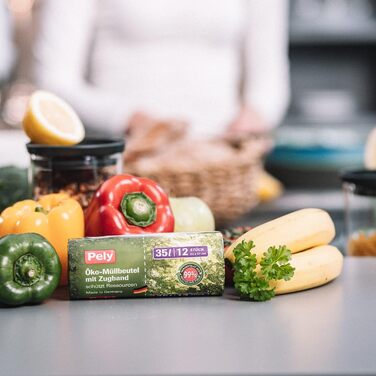 Екологічні сміттєві пакети Pely зі шнурком, 35 літрів, вигідна упаковка 11 x 12, виготовлені з 99 переробленого матеріалу, для утилізації побутових відходів та залишкових відходів