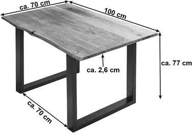 Обідній стіл SAM 100x70 см Billy, справжній живий край, обідній стіл з масиву акації натуральний колір, стіл з живим краєм та U-подібною рамою чорний 100 x 70 см натуральний колір / чорний