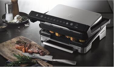 Електрогриль 2000 Вт, 6 програм, сенсорна технологія, пластини з покриттям, гриль Panini, нержавіюча сталь матова