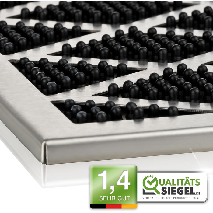 Високоякісний килимок для вулиці з нержавіючої сталі, стійкої до іржі Знімна рама з нержавіючої сталі Гумовий килимок для вловлювання бруду Легко чиститься Ідеально підходить для вхідних дверей 58 x 38 см