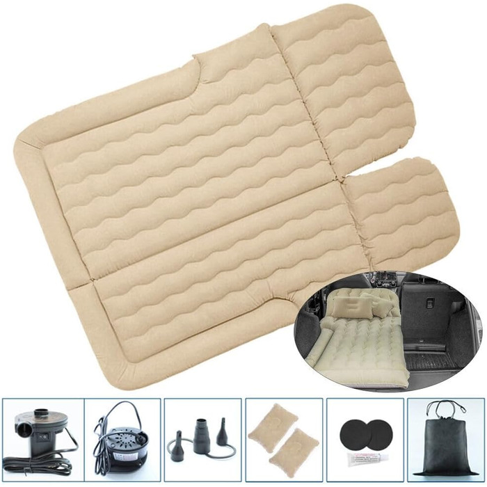 Надувний матрац для позашляховиків, спальне ліжко, подорожі, кемпінг, надувне ліжко, матрац на задньому сидінні автомобіля з комплектом повітряного насоса, надувний матрац вагою 650 фунтів з 2 подушками для кемпінгу, подорожей, бежевого кольору