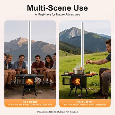 Складана кемпінгова дров&39яна піч, наметова піч, портативна наметова плита, кемпінгова піч з димоходом, садова піч, вулична піч, кемпінгова піч, міні-дров&39яна піч з регульованою висотою 36-56 см, для активного відпочинку на свіжому повітрі