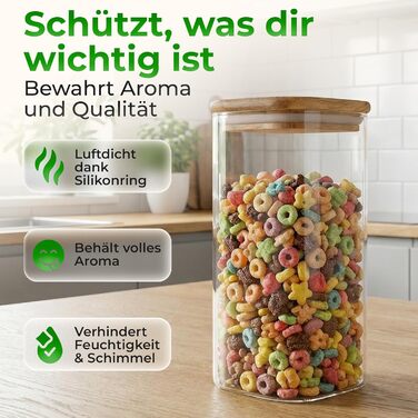Банки для зберігання з кришками з акації квадратні/прямокутні скляні банки для зберігання герметичні та штабельовані кухонні контейнери для зберігання 6x800 мл