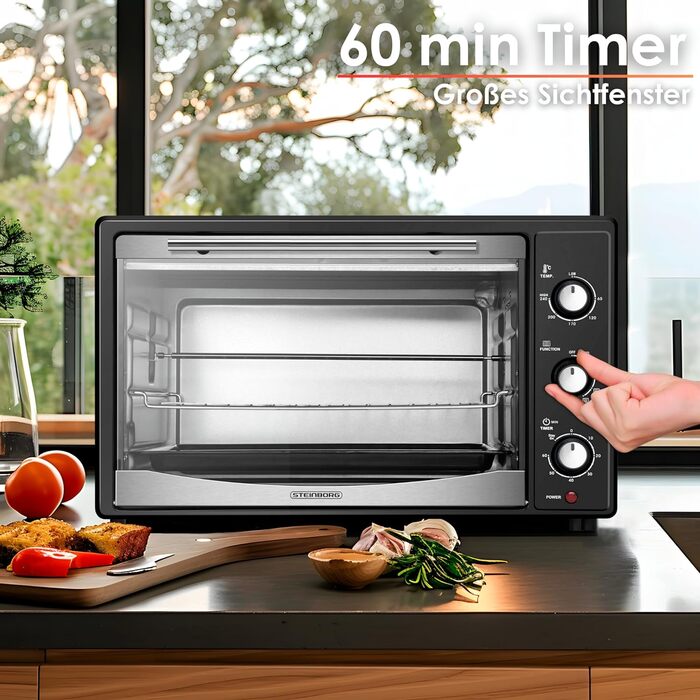 Міні-піч 45 літрів з конвекцією Електричний гриль 1800 Вт Конвекційна піч Піч для піци Внутрішнє освітлення З деком для випікання та решіткою для гриля Міні піч Мала духова шафа Міні піч