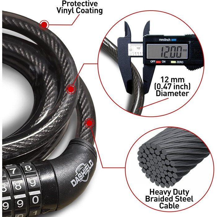 Кабельний замок для велосипеда та самоката, 5-значний код, з можливістю скидання, кодовий замок, захист від крадіжки, надійна фіксація, 177,8 см (70 дюймів), комплект з 2 шт.