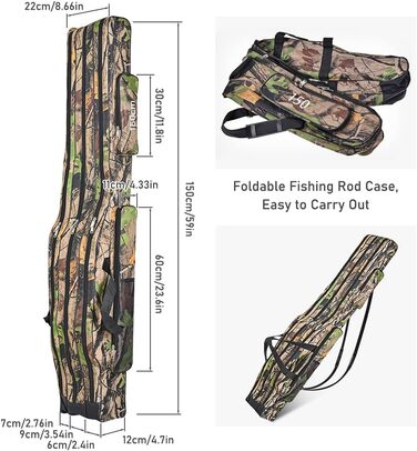 Сумка для вудки сумка для вудилища сумка для вудки на 3 відділення, 150см чохол для вудки чохол для вудки сумки для вудки водонепроникні складні інструменти для вудок, підсадки та тримачі для вудок темні камуфляжні