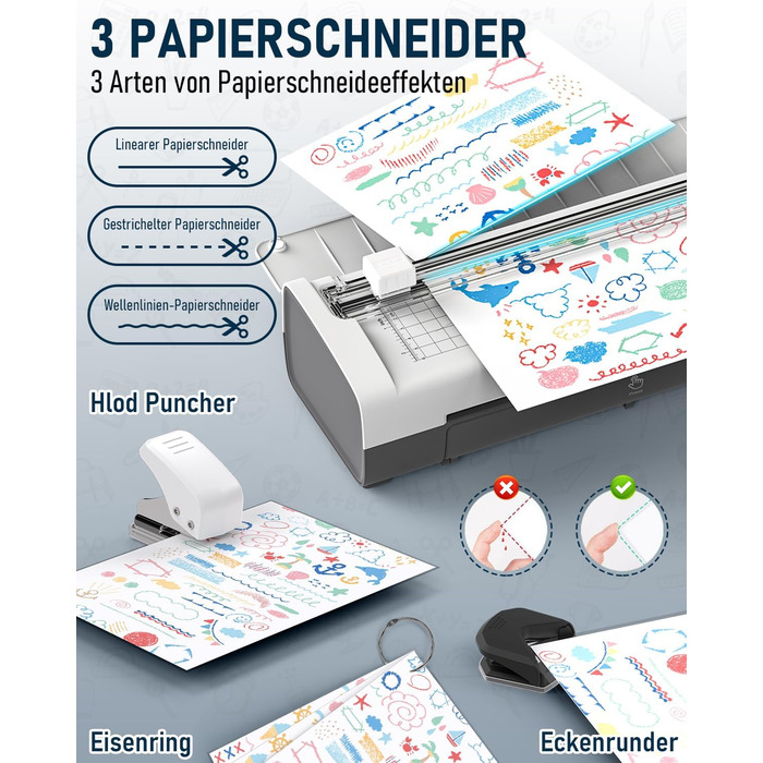 Ламінатор A4, гарячий та холодний ламінатор з 20 ламінуючими пакетами для паперів A4, A5 та A6, ламінатор 12-в-1 з різаком для паперу та закруглювачем кутів, ламінуючий пакет для школи, дому та офісу, білий