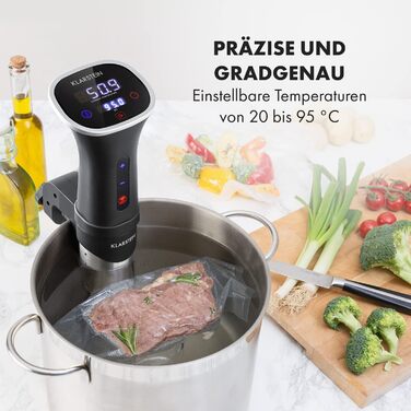 Плита Klarstein Sous Vide, ефективна паличка Sous Vide, плита Sous Vide, 1200 Вт, 20-95C, таймер, керування програмою, сенсорний дисплей, 3D-циркуляція, 10-15 літрів, нержавіюча сталь, чорний