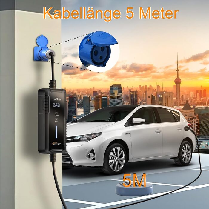 Зарядний кабель GUWIEYG Type 2 CEE 7.2kW, 5M, IEC 62196 Портативний зарядний пристрій для електромобілів з сумкою для перенесення,