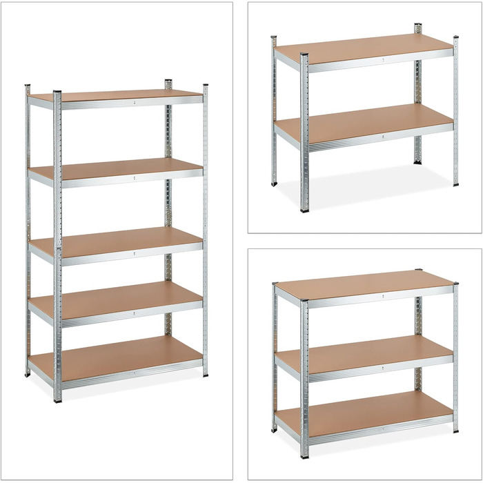Полиця для зберігання Relaxdays для важких умов експлуатації, 5 ярусів, висота та ширина 180x100x50 см, вантажопідйомність 1250 кг, для підвалу, гаража, металева, срібляста