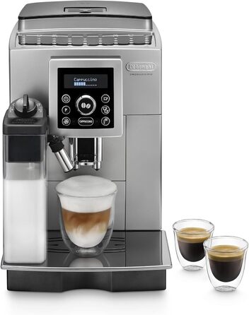 Повністю автоматична кавоварка (тиск 15 бар, автоматична система капучино, знімний резервуар для води 1,8 л, LCD панель, автоматичне очищення) сріблястий/чорний Кавоварка з удосконаленою молочною системою, 23.460.SB