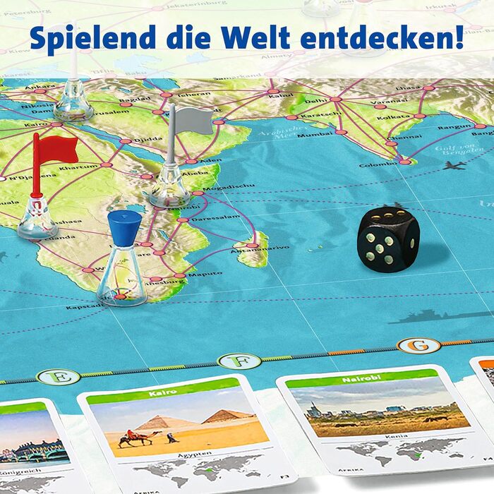 Настільна гра, навколосвітня подорож, настільна гра для 6 гравців - понад 170 міст Одиночна, 26888 - Weltreise - Familienklassiker ab 8 Jahren -