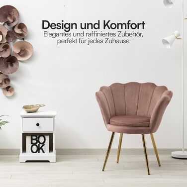 Крісло Baroni Home з м&39якою спинкою з оксамиту та золотими ніжками, крісло для вітальні та спальні, 69x784 см Пудровий колір