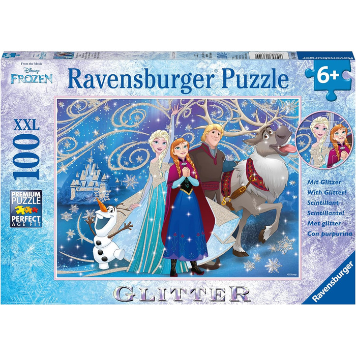 Дитячий пазл Ravensburger 136100 Disney Frozen Glittering Snow 100 елементів XXL - пазл для дітей від 6 років - з блискітками. Дит