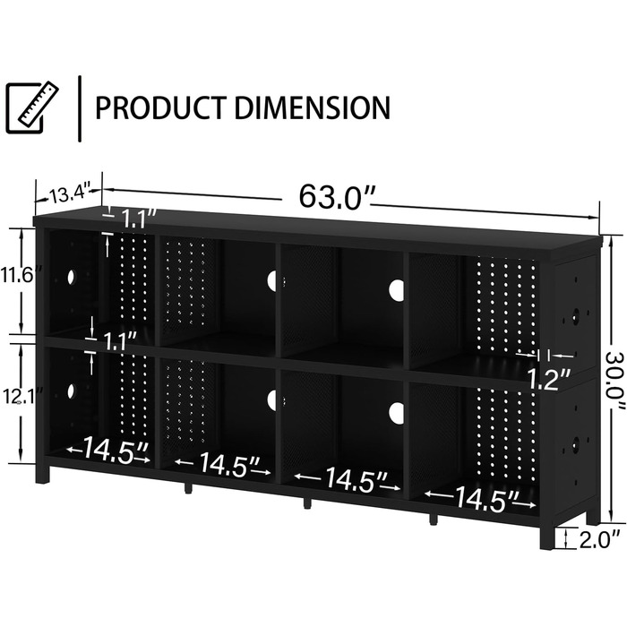 Книжкова полиця LVB з 8 відділеннями, 2-ярусна книжкова шафа, кубічна полиця, полиця-перегородка для кімнати, офісна полиця, горизонтальна, для вітальні, офісу, кабінету, дитячої кімнати, дерев&39яна, чорна, 34Г x 160Ш x 76В