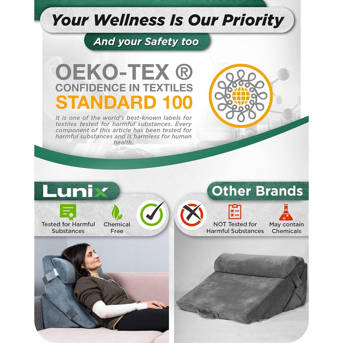 Ортопедичний комплект подушок-клинів Lunix LX6 з 3 предметів, піна з ефектом пам&39яті після операції для полегшення болю в спині, ногах та колінах, подушка для сидіння та читання, регульовані подушки для лікування кислотного рефлюксу та ГЕРХ для сну, тем