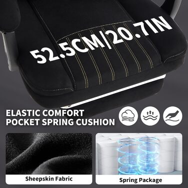 Ігрове крісло Fizzin, ергономічне ігрове крісло з висувною підставкою для ніг, регульованим підголівником, поперековою опорою (чорне)