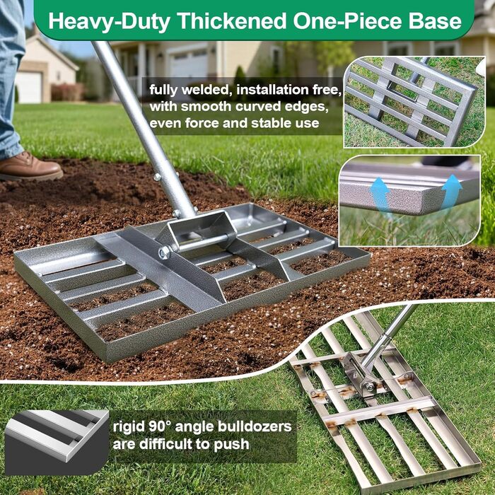 Вирівнювач газону Расен 43x26 см, міцний граблі для вирівнювання трави з гладкою кромкою та ручкою 145 см, інструмент для вирівнювання газону, саду, піску, ґрунту та підживлення 43 x 26 см