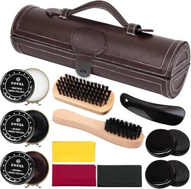 Набір для чищення взуття Vegena, набір для догляду за взуттям із 12 предметів для подорожей - із щітками для взуття, кремом для взуття, серветкою для полірування, ріжком для взуття, губкою, набором для догляду за взуттям та кремом для шкіряного взуття