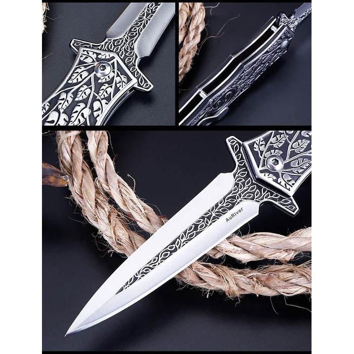 Складаний ніж AuRiver, кишеньковий ніж хрестоносець з дерев'яною та металевою ручкою Двостороння рукоятка прикрашена хрестами, кре