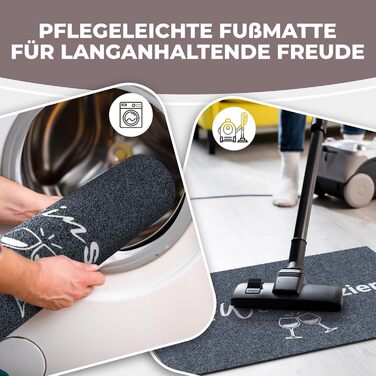 Килимок для дверей 40x60 см HerWEINspaziert Миється та нековзний Для внутрішніх та критих зовнішніх приміщень Веселий килимок для дверей сірого кольору Ідеально підходить як килимок для уловлювання бруду та входу 02 Herweinspaziert 60 x 40 см