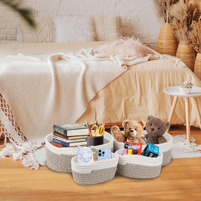 Набір коробок для зберігання з 4 шт. , кошик для в&39язання з бавовняної мотузки, кошики, коробка для зберігання, подарунковий кошик, порожній кошик для зберігання, кошик для зберігання, для ванної кімнати, ванни, пеленального столика, кошик для іграшок-о