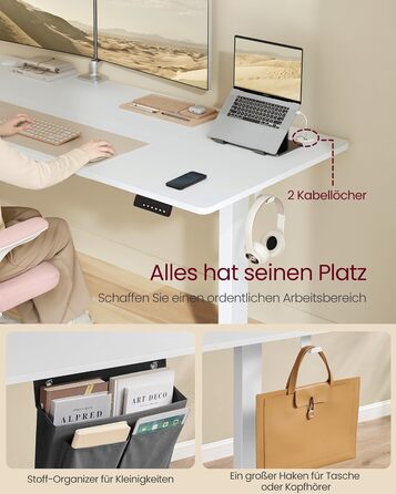 Електричний письмовий стіл SONGMICS з регульованою висотою, 180 x 80 см, безступінчасте регулювання, функція пам&39яті з 4 рівнями висоти, колір хмарно-білий LSD138W01 180 x 80 см