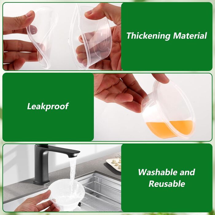 Контейнери для зберігання STARVAST на 100 предметів з кришками, круглі, 200 мл/7 унцій, герметичні, багаторазові пластикові контейнери, невеликі контейнери для соусів, дипів, спецій