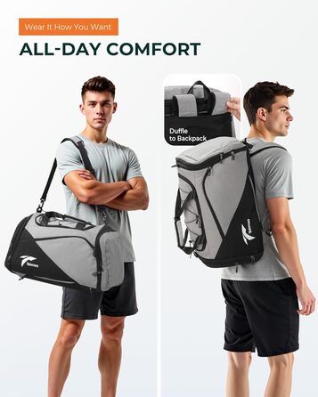 Спортивна сумка-рюкзак Tolaccea для чоловіків та жінок, велика розширювана спортивна сумка об&39ємом 45-63 л з відділенням для взуття, відділенням для вологих речей, відділенням для ноутбука, дорожня сумка, сумка для тренувань для спортзалу, подорожей, пл