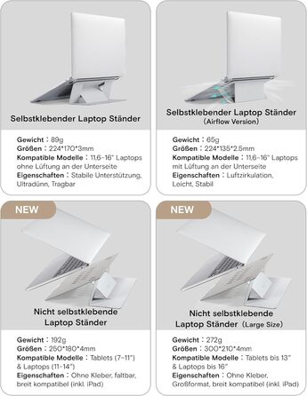 Підставка для ноутбука, складана, без клейкої основи, з 2 регульованими кутами нахилу, обтягнута екошкірою MOVAS. Портативна підставка для ноутбуків та планшетів 13 та 15. Чорний колір - великий розмір.