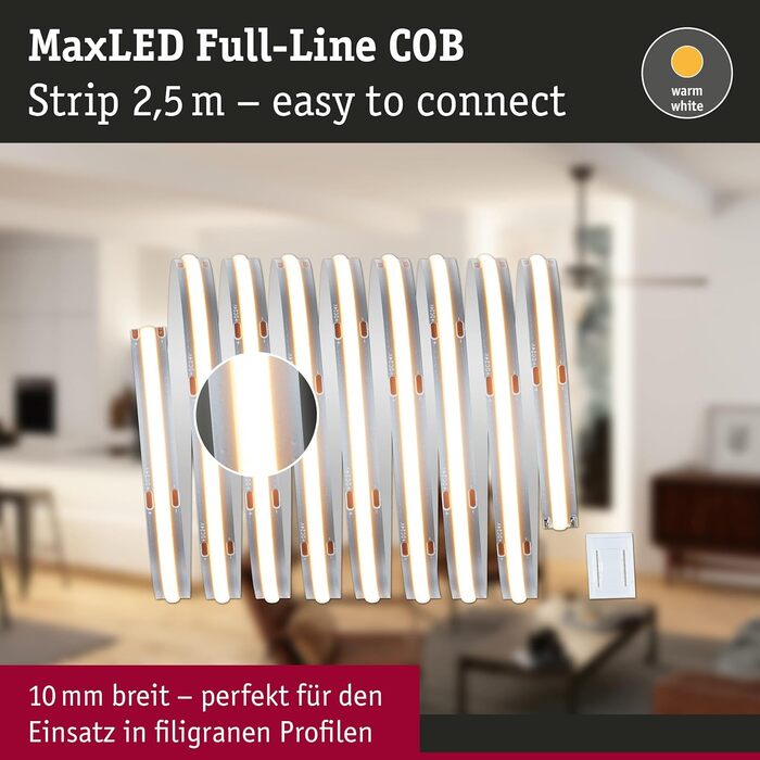 Світлодіодна стрічка Повнолінійний COB Односмуговий 2,5 м 30 Вт 2700 лм 528 світлодіодів / м 2700K з можливістю затемнення сріблястий пластик, 71050 MaxLED 1000