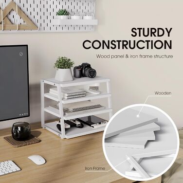 Органайзер для столу Fenge, 4-рівневий дерев&39яний тримач для документів, лоток для паперу A4, лоток для файлів, тримач для журналів, лоток для листів, органайзер для паперових журналів для офісу та дому (білий)