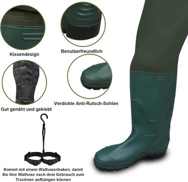 Чоловічі та жіночі водонепроникні рибальські штани Wathos з нейлону 70D, ПВХ та неопрену для риболовлі, фермерських та будівельних робіт, розмір 43, зелені