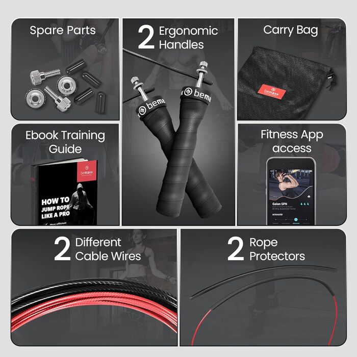Скакалка Швидкісна скакалка з навчальною електронною книгою запасний кабель 2 регульовані сталеві троси, професійні кулькові підши