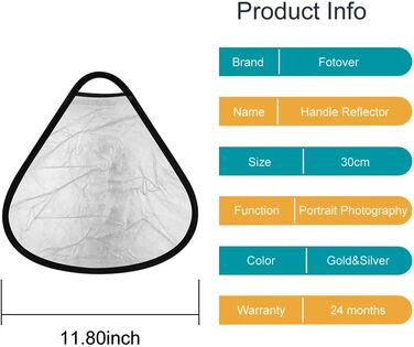 Фотовер 30 см 2 в 1 складаний відбивач/відбивач світла з ручкою та сумкою для перенесення, золото срібло (12 дюймів) ручка 30 см золото срібло