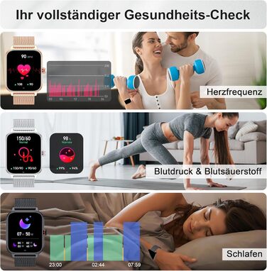 Розумний годинник для чоловіків та жінок, функція телефону, артеріальний тиск, пульс, відстеження сну, 1.96-дюймовий фітнес-годинник зі штучним інтелектом, понад 100 спортивних режимів, водонепроникність IP67, крокомір, будильник, калькулятор, візитна кар