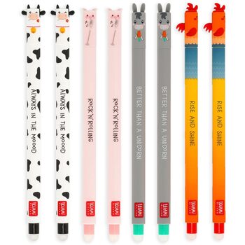 Набір із 8 гелевих ручок LEGAMI від Farm Sweet Farm зі стираним термочутливим чорнилом, чорний, рожевий, зелений, червоний, стираються без використання паперу, наконечник 0,7 мм