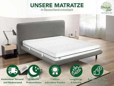 Матрац DREAMSTAR Vital Silver XXL з холодної піни, висота 24 см Ергономічний 7-зонний матрац, 90 x 200 см, рівень жорсткості H3 Гіпоалергенний та антибактеріальний Знімний чохол, який можна прати Сертифіковано Oeko-Tex (24 см, 90 x 200 см) H3 90 x 200 см