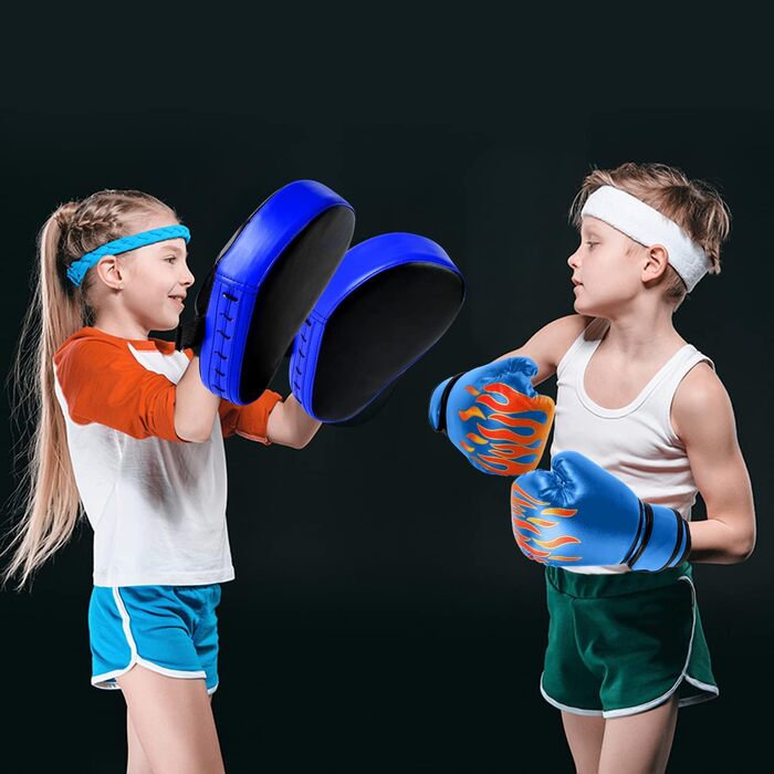 Набір накладок на руки Odoland 2-в-1 з PU-накладками для боксерської груші, боксу, кікбоксингу, тренувань з боксу, бойових мистецтв, тайського кікбоксингу, синього кольору