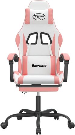 Ігрове крісло Біло-рожеве 57,5x59,5 см Регульована висота з підставкою для ніг Ергономічне штучна шкіра для домашнього офісу, ігрової обстановки та вітальні 57,5 x 59,5 x (121-131) см (Ш x Г x В) Рожеве