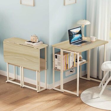 Розкладний стіл, розкладний стіл на колесах, невеликий розкладний комп&39ютерний стіл з полицею, бічний столик, розкладний стіл для домашнього офісу, промисловий дизайн, дуб 80 x 58 x 75 см, розкладний стіл з дуба 80 x 58 x 75 см