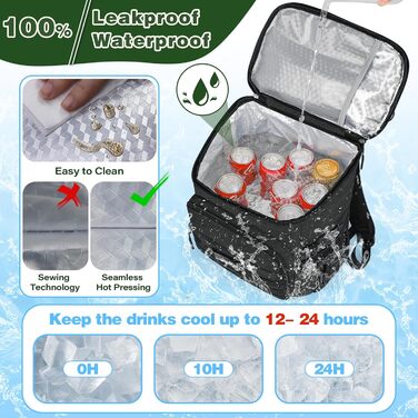 Рюкзак-холодильник NEWHEY 30L Водонепроникний ізольований сумка-холодильник великої місткості Термальний рюкзак для пікніка Легкий сумка-холодильник, герметичний для роботи на свіжому повітрі, кемпінгу, пляжного туризму, чорного кольору