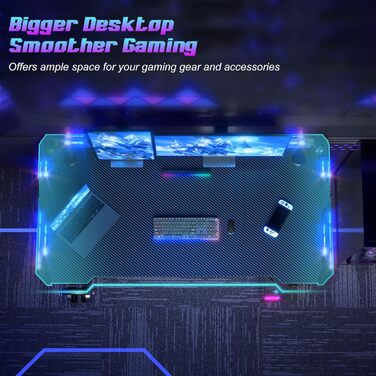 Ігровий стіл Homall зі світлодіодним підсвічуванням, ігровий стіл з RGB-підсвіткою 120 x 60 см, Z-подібна форма, великий комп&39ютерний стіл з гачком для навушників та підставкою для чашок, ігровий стіл для домашнього офісу (чорний)
