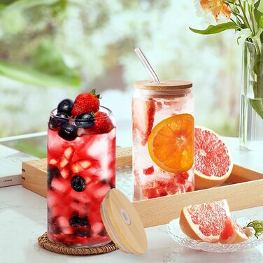 Келихи для коктейлів UHAPEER у формі банки Набір 2, набір склянок 550 мл/19 унцій з кришкою та соломинкою, келихи для лонг-дрінк К