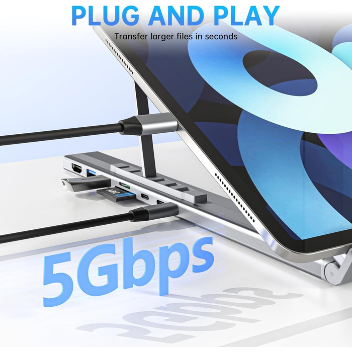 Док-станція M57 з підставкою для ноутбука USB-C, 8-в-1 USB-C хаб з HDMI 4K30Гц, SD/TF, підставка для ноутбука. Багатопортовий адаптер для MacBook Pro/Air, ноутбуків. M57 8-в-1