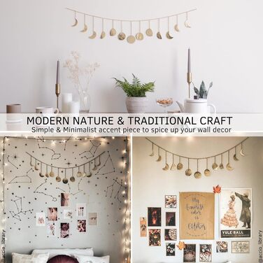 Фази Місяця Гірлянда Настінне оздоблення Ручної роботи Забитий Місяць Настінне мистецтво Бохо Місячний цикл Блискучий декор Настін