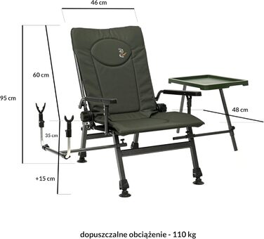 Крісло для риболовлі на коропа, кемпінгове крісло F5R ST/P, розкішне кемпінгове крісло для риболовлі на коропа з додатковою висотою та тримачем для вудки на столі, поліестер