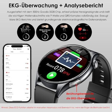 Новий смарт-годинник 2026 року для чоловіків з ЕКГ/монітором батареї/ІМТ/ВСР/сечовою кислотою/світлодіодним підсвічуванням, круглий AMOLED-годинник 1,56 дюйма з 24-годинним монітором артеріального тиску/SpO2/пульсометром, монітором сну/апное, екстреним ви