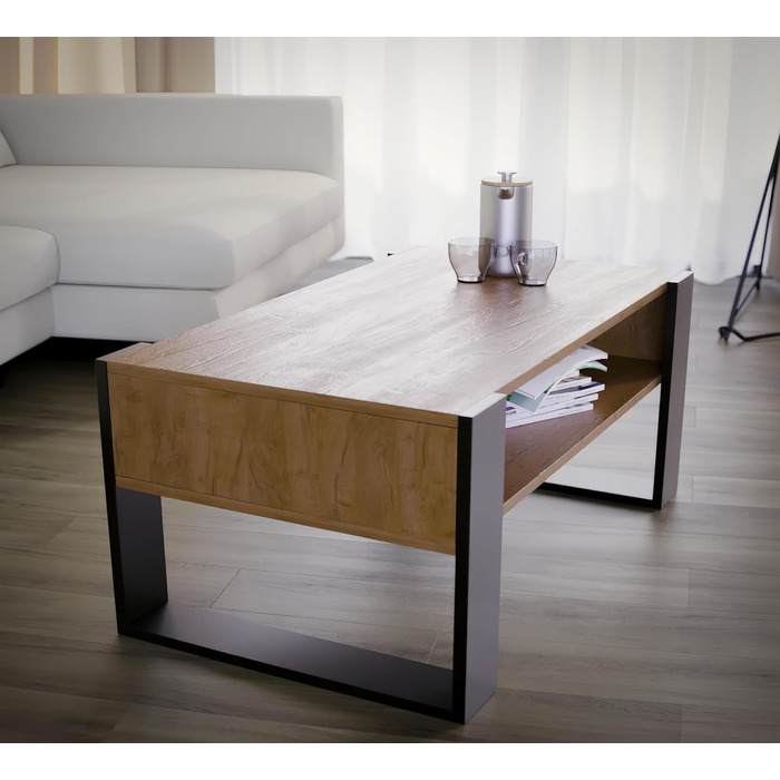 Журнальний столик для дивана Журнальний столик з чорного дуба з місцем для зберігання Сучасний стіл для вітальні Журнальний столик Маленький столик Журнальний столик шириною 92 см Міцний стіл для вітальні з чорного дуба